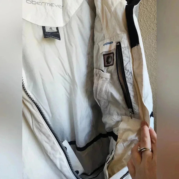 Obermeyer Size 4 Blue, White & Black Polyester Zip Up Hooded Snow Jacket - Picture 13 of 14